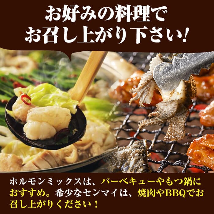 国産黒毛和牛 牧草育ちの里山牛 センマイ・ホルモンミックス計1kg 黒毛和牛 和牛 肉 牛肉 国産 ホルモン センマイ もつ 焼肉 BBQ a5-277