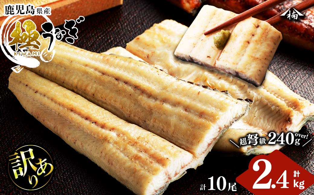 【訳あり】鹿児島県大隅産！楠田の極うなぎ白焼き 10尾(計2.4kg以上・1尾あたり240g～269g)  j0-005