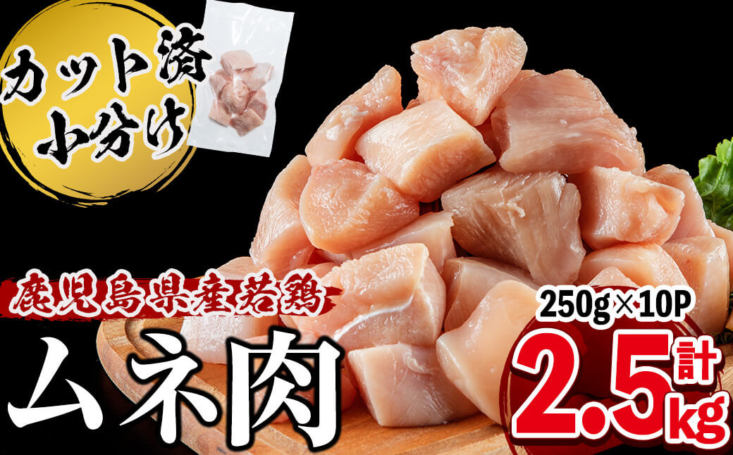 鹿児島県産若鶏ムネ切身250g×10P 計2.5kg a1-137