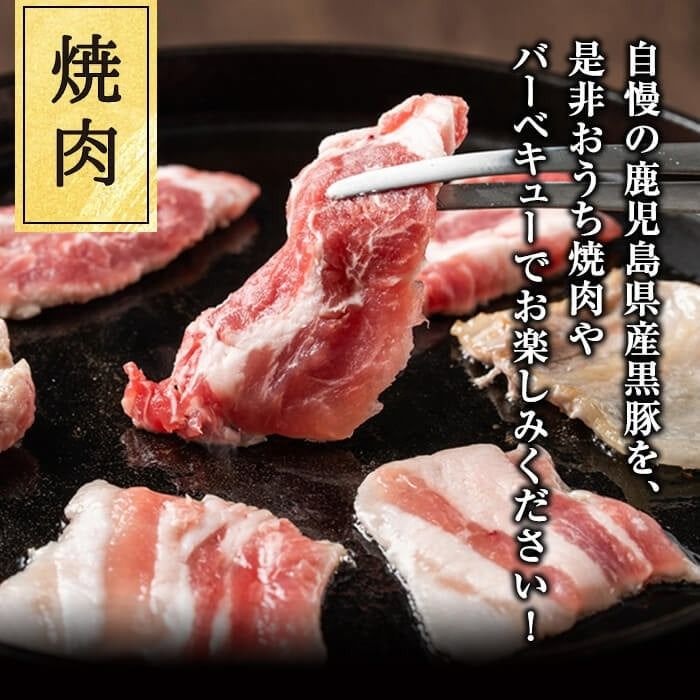 鹿児島県産黒豚焼肉セット(計2kg・黒豚肩ロース焼肉500g×2P 黒豚バラ焼肉500g×2P) 肉 豚肉 ロース バラ 豚バラ 小分け 詰め合わせ 国産 鹿児島県産 b1-008