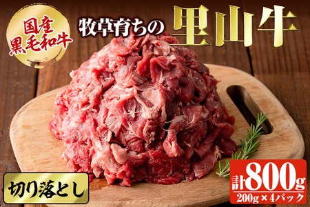 国産黒毛和牛 牧草育ちの里山牛 切り落とし計800g(200g×4パック) a9-022