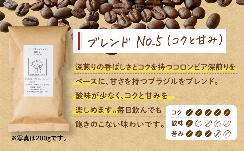 【自家焙煎】豆と麦 ブレンドNo.5（粉） 計600g（200g×3袋）　A017-019-04