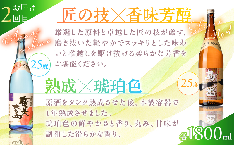 【頒布会(3)】【糖質・プリン体ゼロ】奄美黒糖焼酎 毎月1回（1800ml×2本）×3回お届け　A002-T07