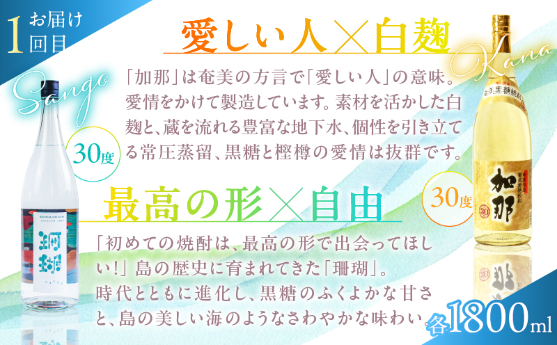 【頒布会(3)】【糖質・プリン体ゼロ】奄美黒糖焼酎 毎月1回（1800ml×2本）×3回お届け　A002-T07