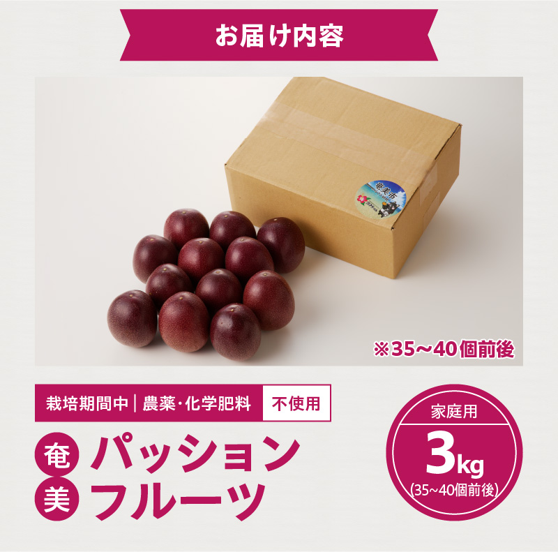 【2025年先行予約】農薬・化学肥料不使用 奄美パッションフルーツ 3kg（35〜40個）家庭用　A045-004