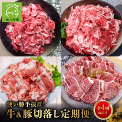 【発送月固定定期便】使い勝手抜群!牛&豚切落し定期便(南九州市)全4回【配送不可地域：離島】【4081817】