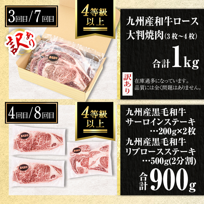 isa650 【定期便8回】工場新設一周年記念 牛肉堪能定期便(合計6.8kg) 黒毛和牛 リブロース サーロイン ステーキ スライス 大判 焼肉 牛 うし 牛肉 すきやき しゃぶしゃぶ 牛しゃぶ ロース アウトドア 食べ比べ BBQ 冷凍 【サンキョーミート株式会社】