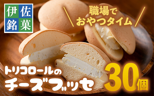 A2-09 伊佐銘菓！トリコロールのチーズブッセ(30個) 職場のおやつタイムに！ブッセに虜(とりこ)【ケーキハウストリコロール】