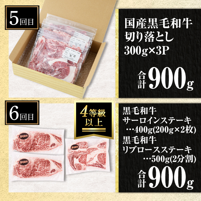isa513 【定期便６回】満足贅沢 牛肉定期便(合計5.2kg) 肉 牛肉 霜降り すきやき しゃぶしゃぶ 牛しゃぶ サーロイン リブロース ステーキ 冷凍 カタロース 肩ロース BBQ アウトドア 【サンキョーミート株式会社】