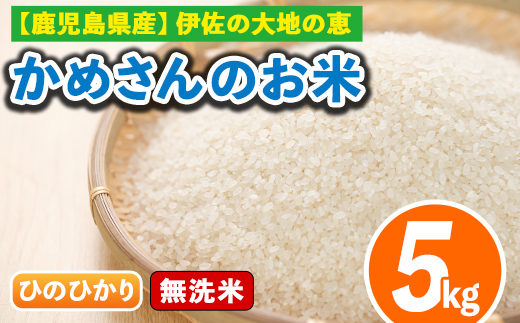 isa278 《数量限定》かめさんのお米(5kg・ひのひかり・無洗米) ふるさと納税 伊佐市 特産品 国産 白米 精米 無洗米 伊佐米 お米 米 生産者 ヒノヒカリ 5kg 【Farm-K】