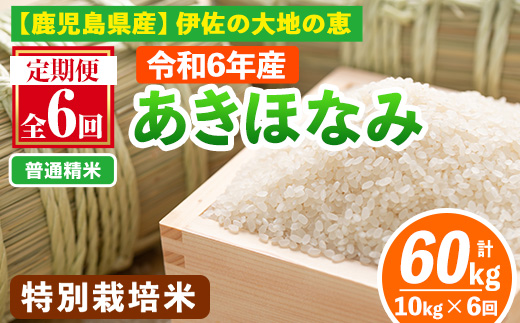 isa616-A 【定期便6回】＜普通精米＞令和6年産 鹿児島県伊佐産 特別栽培あきほなみ(計60kg・10kg×6ヵ月) 国産 白米 精米 伊佐米 お米 米 生産者 定期便 あきほなみ アキホナミ 新米 特別栽培米【Farm-K】