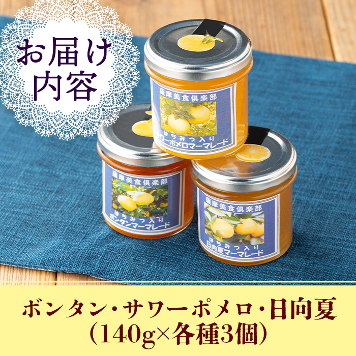isa556 3種の柑橘ジャム食べ比べセットA(計9個・ボンタン、サワーポメロ、日向夏 各140g)【薩摩美食倶楽部】