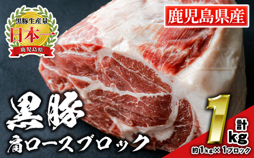 isa659 鹿児島県産豚肉！黒豚肩ロースブロック肉(計1kg・約1kg×1ブロック) ふるさと納税 伊佐市 特産品 国産 鹿児島 九州産 豚 豚肉 肩 ロース チャーシュー 焼豚 BBQ バーベキュー キャンプ アウトドア 冷凍 冷凍便 【財宝】