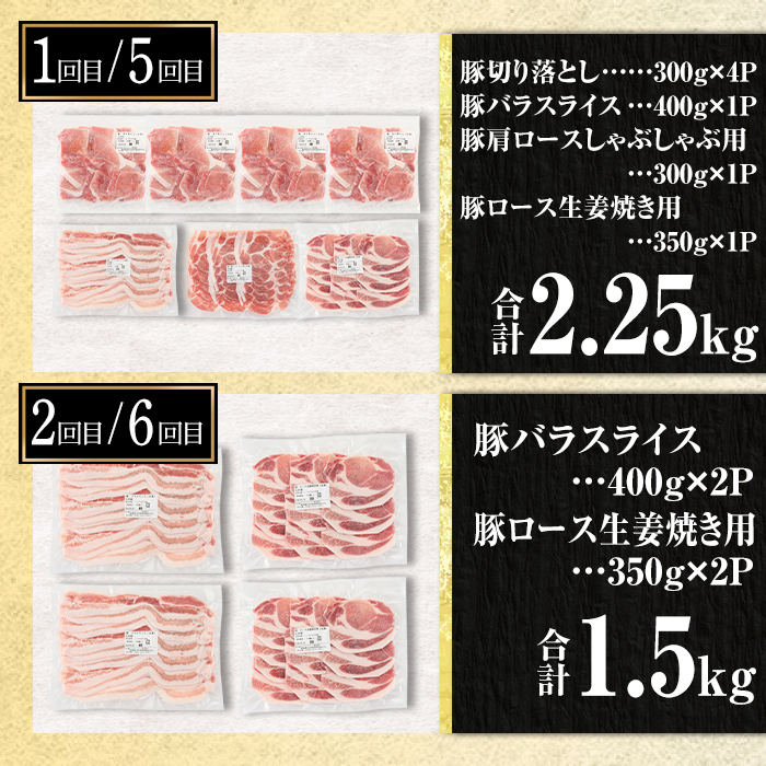 isa653 【定期便8回】豚肉生活応援定期便A(合計10.7kg) 国産 切り落とし バラスライス 肩ロース ロース しゃぶしゃぶ 生姜焼き とんかつ 真空包装 真空パック 小分け ぶたにく 豚 肉 詰合せ 冷凍 【サンキョーミート株式会社】