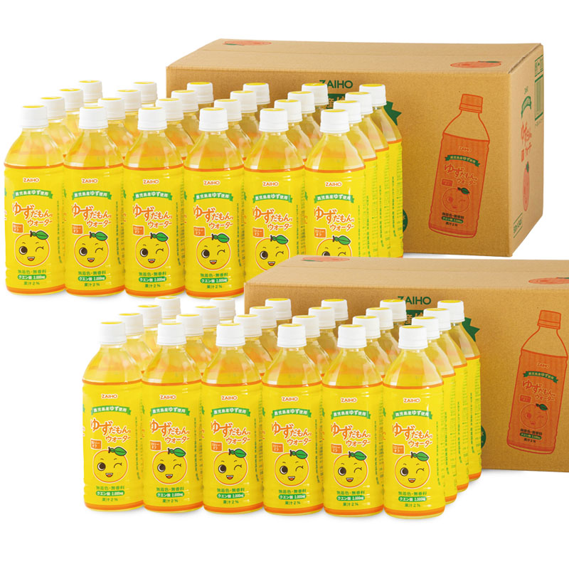 isa462-tn 〈20日以内に発送〉 ゆずドリンク 500ml (48本) ペットボトル ゆずだもん。ウォーター ストレートタイプ カロリーオフ 無着色 無香料 クエン酸 含有 鹿児島 産 柚子 天然アルカリ温泉水 使用 ゆず果汁 2％配合 【財宝】