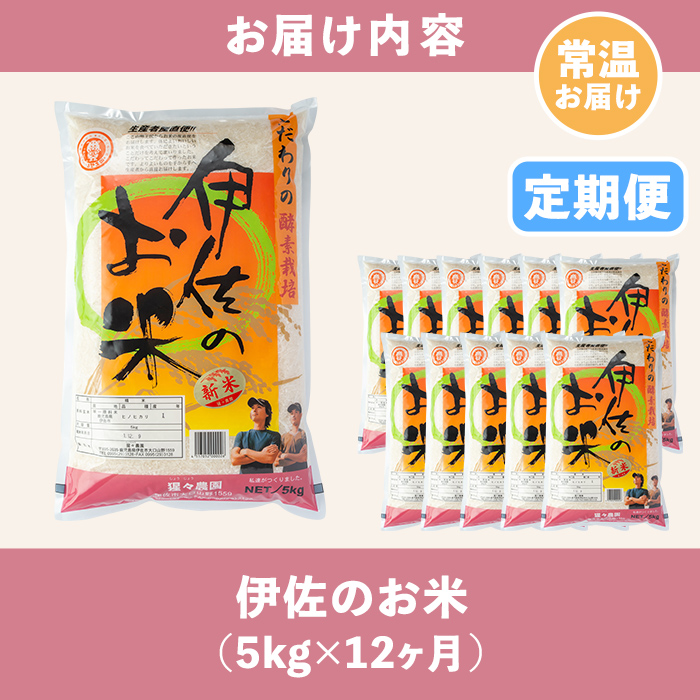 isa313 【定期便】伊佐のお米(5kg×12ヶ月・計60kg) 日本の米どころとして有名な伊佐の伊佐米ヒノヒカリ！【猩々農園】