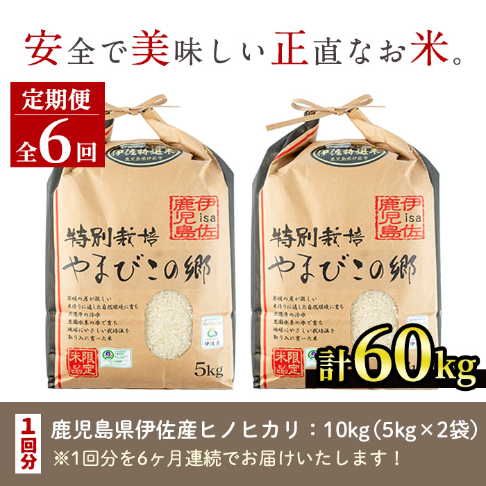 J0-02【定期便】特別栽培ヒノヒカリ(計60kg・毎月10kg×6ヶ月) 【やまびこの郷】