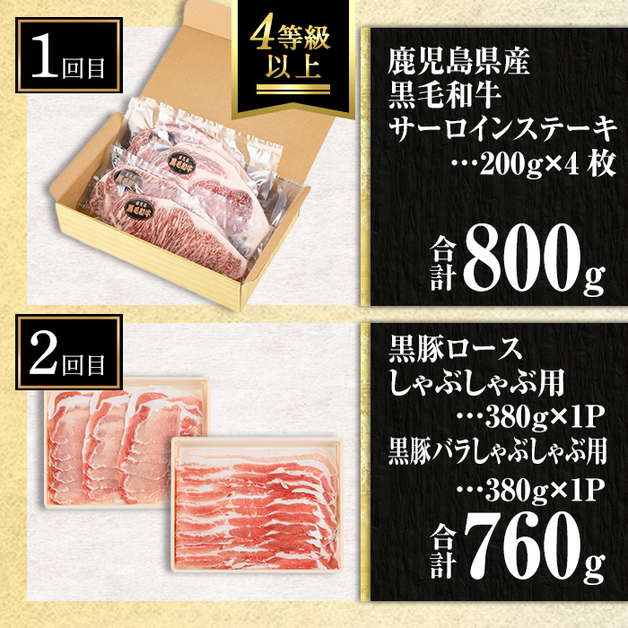 isa512 【定期便３回】鹿児島の黒!! 黒牛・黒豚 定期便(合計2.26kg) 【サンキョーミート株式会社】