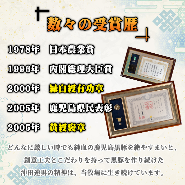 A3-01 鹿児島県産！幻の黒・沖田の黒豚(計900g・ロース、肩ロース、バラ、モモ、ウデいずれか3パック) 自然放牧・自家製飼料で大切に育てられた黒豚肉【沖田黒豚牧場】