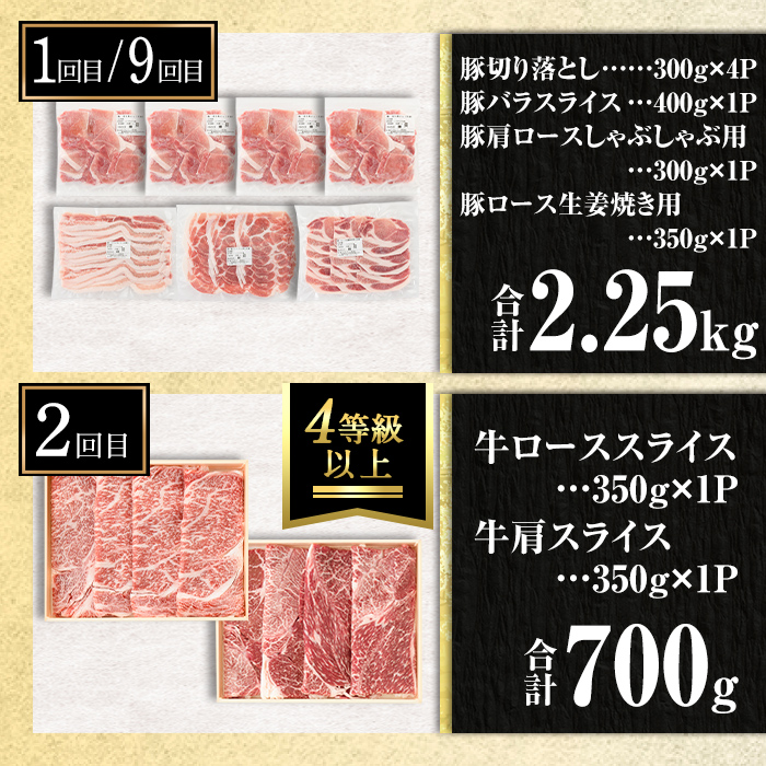 isa693 【定期便9回】13KING定期便(合計13kg)  肉 牛肉 豚肉 切り落とし スライス ステーキ リブロース サーロイン ヒレ ロース すき焼き とんかつ 生姜焼き 冷凍 【サンキョーミート株式会社】