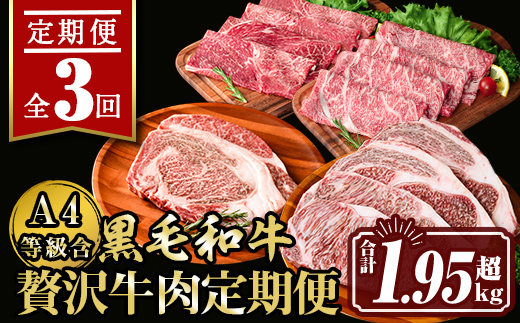 isa509 【定期便3回】贅沢牛肉定期便(合計1.95kg超) 【サンキョーミート株式会社】