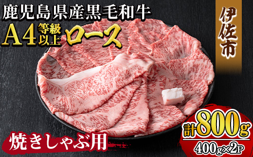 isa607 《毎月数量限定》鹿児島県産黒毛和牛 A4等級以上！ロース＜焼きしゃぶ用＞！(計800g・400g×2パック)黒毛和牛 牛肉 国産 九州 鹿児島県 和牛 ロース ギフト 肉 贈り物 プレゼント 焼きしゃぶ【増元精肉店】