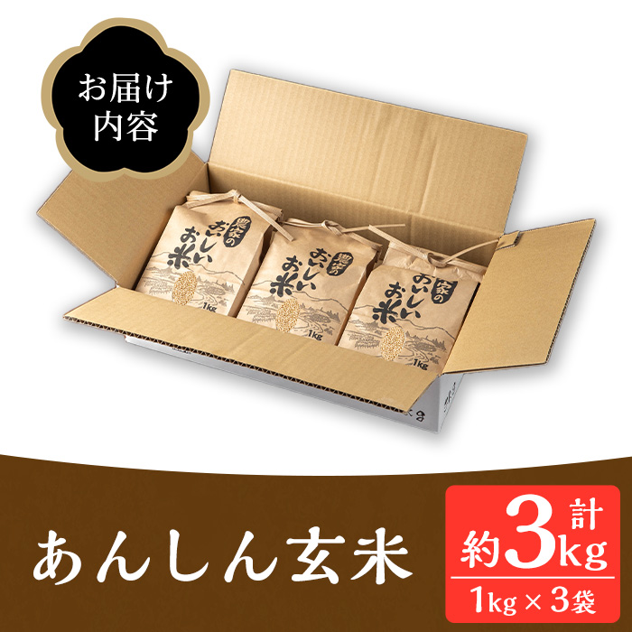 isa664 《毎月数量限定》あんしん玄米(約1kg×3袋・計約3kg) 米 玄米 お米 鹿児島県 伊佐市 健康 食物繊維 腸活 有機肥料 EM農法 【しげふみファーム】