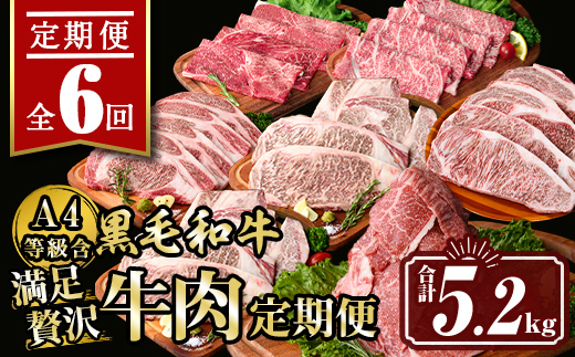 isa513 【定期便６回】満足贅沢 牛肉定期便(合計5.2kg) 肉 牛肉 霜降り すきやき しゃぶしゃぶ 牛しゃぶ サーロイン リブロース ステーキ 冷凍 カタロース 肩ロース BBQ アウトドア 【サンキョーミート株式会社】