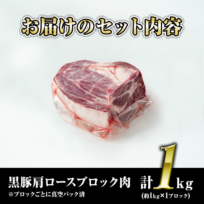 isa659 鹿児島県産豚肉！黒豚肩ロースブロック肉(計1kg・約1kg×1ブロック) ふるさと納税 伊佐市 特産品 国産 鹿児島 九州産 豚 豚肉 肩 ロース チャーシュー 焼豚 BBQ バーベキュー キャンプ アウトドア 冷凍 冷凍便 【財宝】