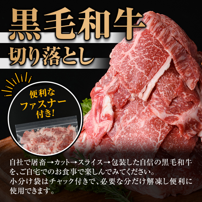 isa694 黒毛和牛切り落とし (合計600g・300g×2P) 国産 真空包装 真空パック ファスナー 小分け 切落とし 牛 うし 牛肉 アウトドア BBQ 冷凍 【サンキョーミート株式会社】