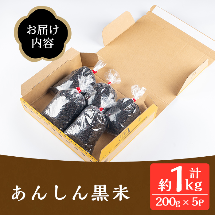 isa478 《毎月数量限定》あんしん黒米(約200g×5袋・計約1kg) 米 黒米 お米 鹿児島県 伊佐市 有機肥料 アンチエイジング 【しげふみファーム】