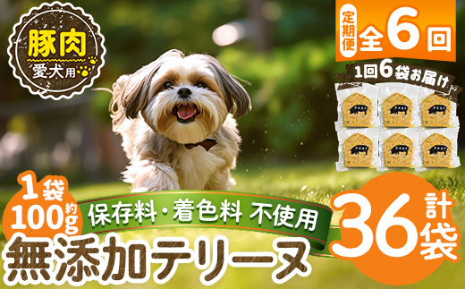 a1056-E 【6回定期便】＜保存料・着色料 不使用＞愛犬用無添加豚テリーヌ6袋×6回(1袋約100g・合計約3.6kg)【Nフードサービス】姶良市 豚 テリーヌ 犬 ドッグ ペット フード エサ おやつ ごはん ご飯 間食 ご褒美 ペット関係