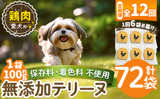 a1057-F 【12回定期便】＜保存料・着色料 不使用＞愛犬用無添加鶏テリーヌ6袋×12回(1袋約100g・合計約7.2kg)【Nフードサービス】姶良市 鶏 テリーヌ 犬 ドッグ ペット フード エサ おやつ ごはん ご飯 間食 ご褒美 ペット関係