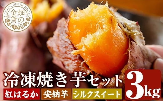 a0001-3S3 冷凍焼き芋！畑の金貨・やきいも3種セット(紅はるか1kg・安納芋1kg・シルクスイート1kg)【甘いも販売所】