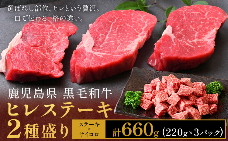 肉 牛肉 鹿児島県産 黒毛和牛 ヒレステーキ 2種盛り ステーキ サイコロ 660g LRプラスK《90日以内に出荷予定(土日祝除く)》 鹿児島県 さつま町