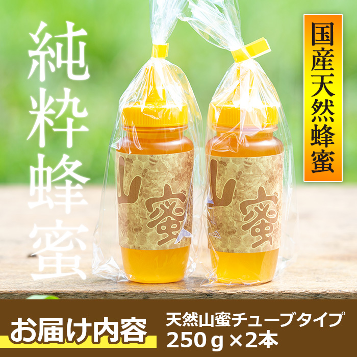 s054 国産天然山蜜チューブタイプ(250g×2本 計500g) 鹿児島 天然 100％ 純粋はちみつ 蜂蜜 ハニー 国産 チューブタイプ ヨーグルト パン【下市養蜂場】