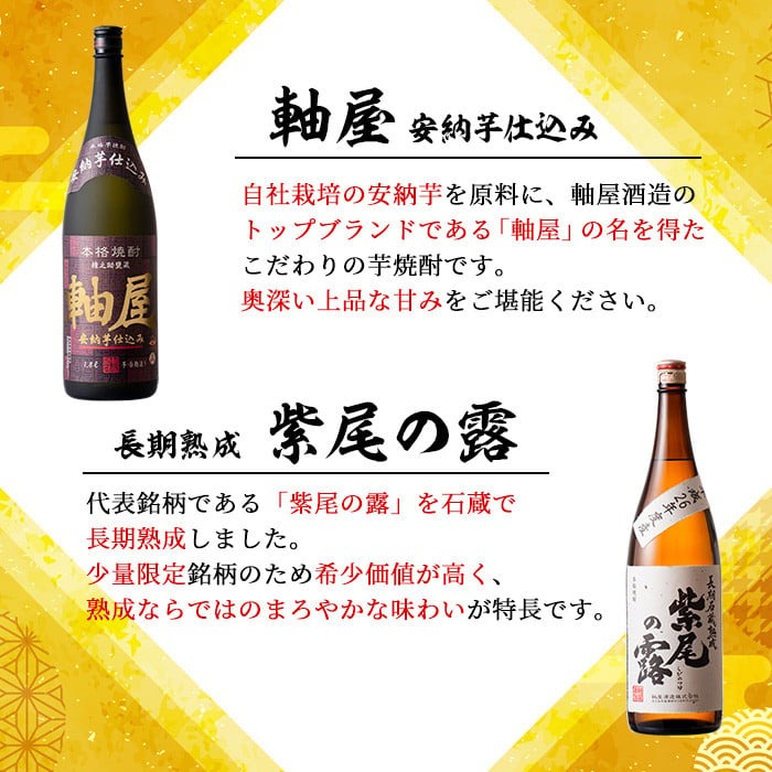 s367 軸屋酒造　芋焼酎４本セット お酒 アルコール 焼酎 芋焼酎 ロック お湯割り ソーダ割 飲み比べ セット【中村商店】