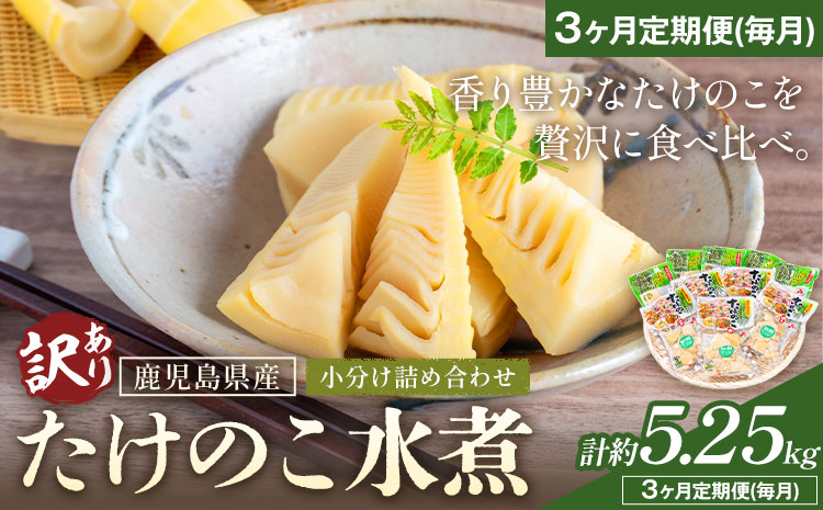 訳あり たけのこ 水煮 小分け 詰め合わせ 九州産 計約5.25kg 3ヶ月定期便（毎月） 北薩農産加工場《お申し込みの翌月から出荷》鹿児島県 さつま町 送料無料 惣菜 タケノコ 筍 竹の子 パック 水煮 お取り寄せグルメ