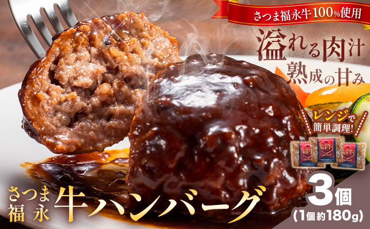 さつま福永牛 ハンバーグ 3個 個包装 福永畜産《30日以内に出荷予定(土日祝除く)》鹿児島県 さつま町 和牛 福永牛 牛 牛肉 ハンバーグ