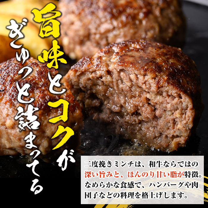 s646 さつま福永牛 鹿児島黒毛和牛 二度挽き ミンチ(計500g・250g×2P) 鹿児島 国産 九州産 黒毛和牛 牛肉 ミンチ ひき肉 挽肉 挽き肉 ハンバーグ ボロネーゼ 化粧箱 冷凍 薩摩のさつま 【福永畜産】