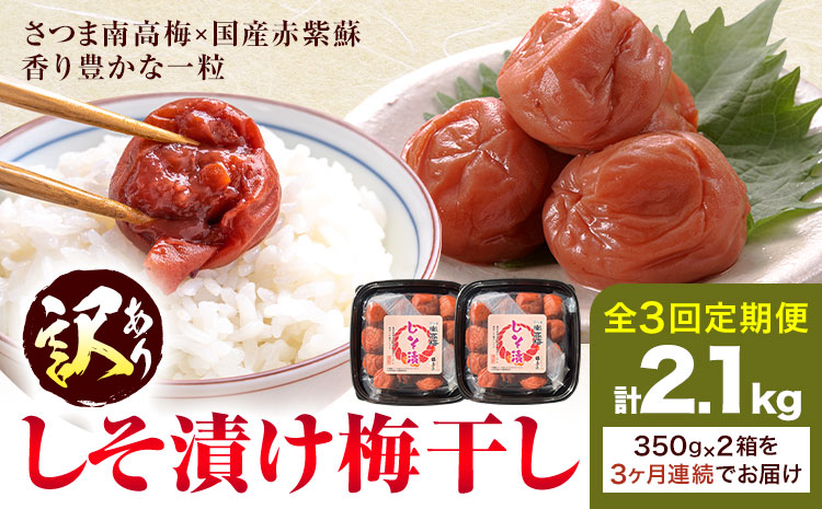 訳あり しそ漬け梅干し 350g×2箱 定期便 連続 3回  農事組合法人 梅香丘《お申込み翌月から出荷》鹿児島県 さつま町 うめぼし 紫蘇 お取り寄せ プレゼント