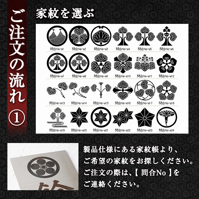 s129 《毎月数量限定》選べる家紋表札＜縦＞(縦180mm×横90mm×厚さ1.5mm・ステンレス製) 鹿児島 表札 新築祝い 引っ越し祝い プレゼント【ジクヤ精工】