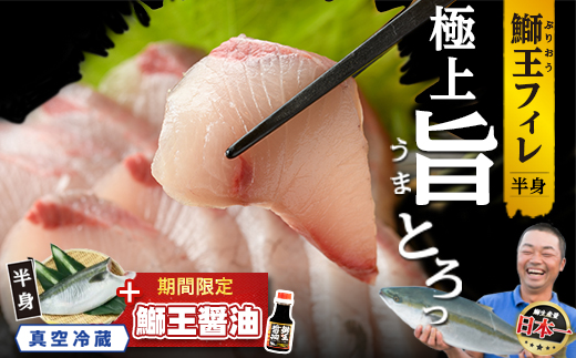 【期間限定特別寄附額+鰤王醤油付き】『旅サラダ』で紹介ぶりの王様「 鰤王 」 フィレ 半身 (約1.2kg〜・フィレ1枚) 産地直送 新鮮 旨味が抜群の 長島町 特産品 ブランド ぶり 鰤 ブリ 切り身 真空 冷蔵 刺身 ぶりしゃぶ しゃぶしゃぶ 魚 魚介 人気 ランキング 【JFA】jfa-1629