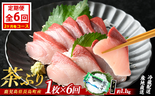 茶ぶりフィレ定期便 2ヶ月毎 (全6回)  国産 鹿児島県産 ブリ 茶ぶり 鰤 海鮮 海産物 フィレ 魚介 魚 刺身 海鮮丼 産地直送 定期【ウスイ】usui-1603B