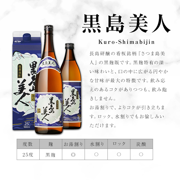 ＜定期便・全12回＞本格焼酎「さつま島美人」「黒島美人」紙パック(1800ml×各1本)【長島町】 nagashima-1156-12