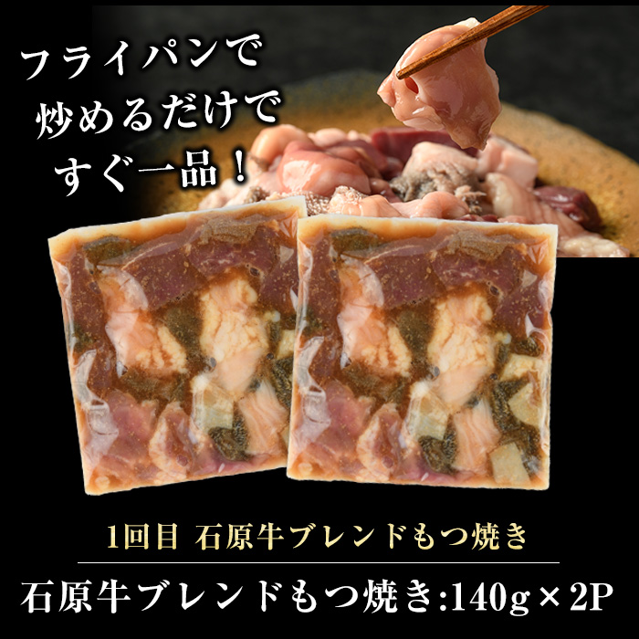 ＜定期便・毎月発送全3回＞ 石原牛の定期便【もつ食べ比べ編】 【石原PRO】nagashima-1524