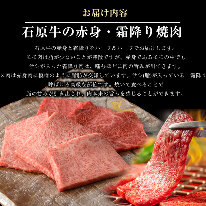 石原牛の赤身・霜降り焼肉セット(300g) 石原牛 焼肉用 霜降 ハーフ 国産 牛 ウシ 牛肉 焼肉 BBQ バーベキュー ビーフ 冷凍【石原PRO】ishihara-1348