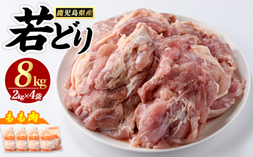 若どりモモ肉(計8kg・2kg×4袋) 鶏肉 小分け 冷凍 鶏肉 もも 鶏もも肉 【まつぼっくり】matu-6094