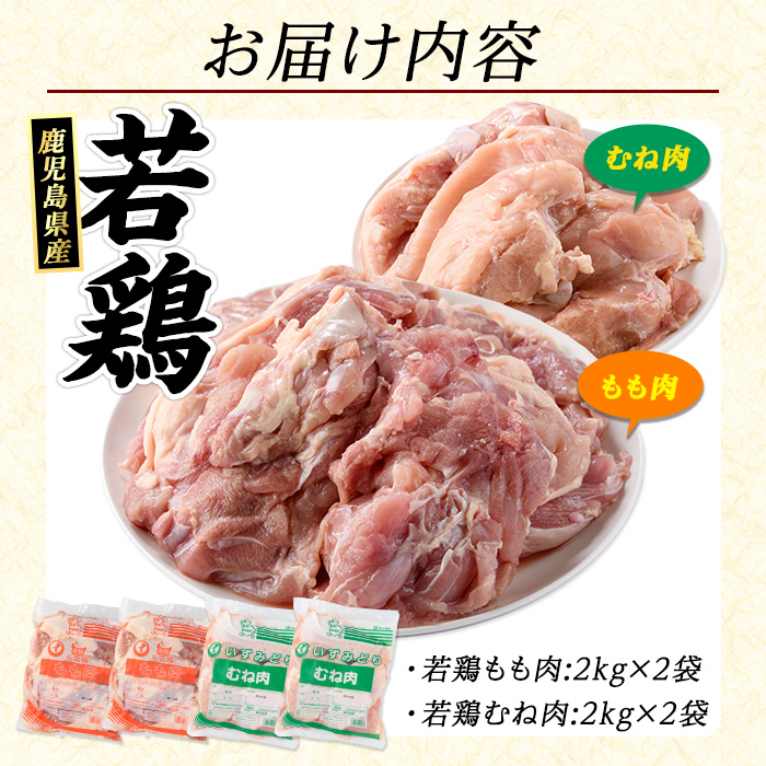 まつぼっくり　若どりムネ肉4kg・モモ肉4kgセット_matu-6098