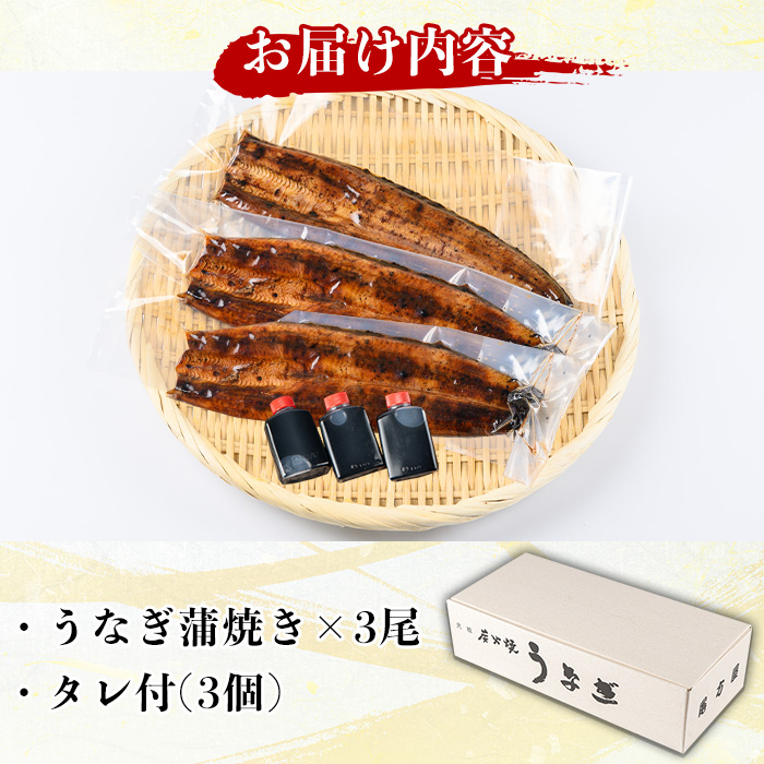 A01 国産！うなぎ蒲焼き(3尾・タレ付き) 国産 九州産 鹿児島県 宮崎県 鰻 ウナギ unagi うな重 うな丼 ひつまぶし うなじゅう 蒲焼 かばやき 無頭 魚 魚介類 土用 丑の日 タレ タレ付 おかず 惣菜 冷蔵 特産品 お土産 ギフト プレゼント ご贈答 真空パック 湯煎 レンジ 簡単調理 【尾方屋】